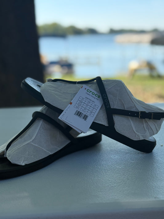 Crocs Women's Miami Thong Sandal Flat Size 11 Black New In Plastic