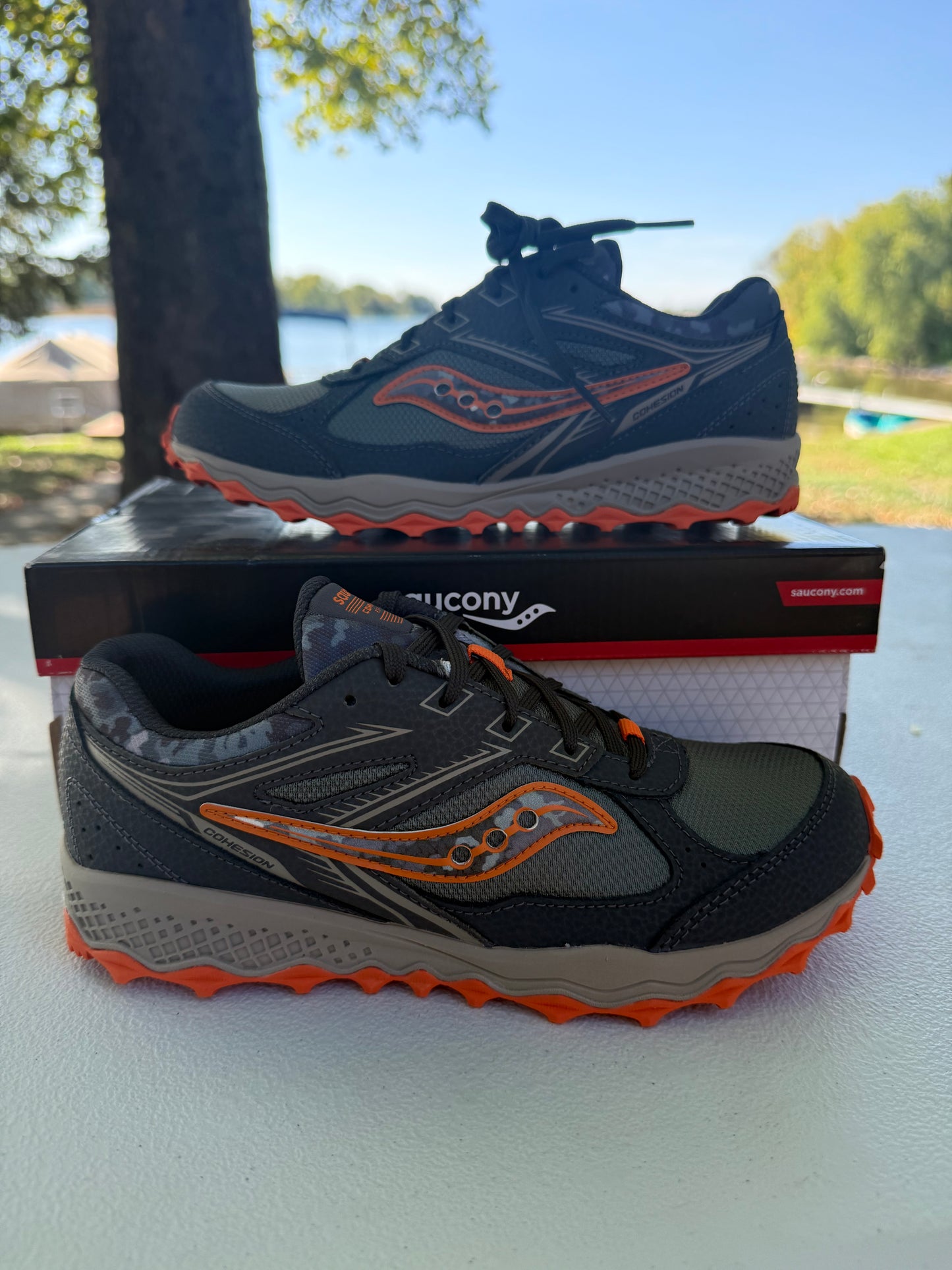 NEW Saucony Cohesion TR14 LTT Trail Running Shoe Olive Camo Big Kid Size 4M